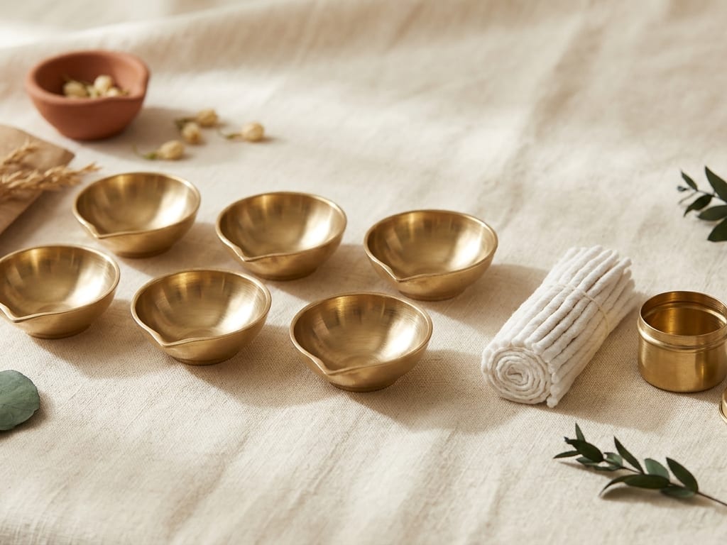 Brass Diya Set with Wicks